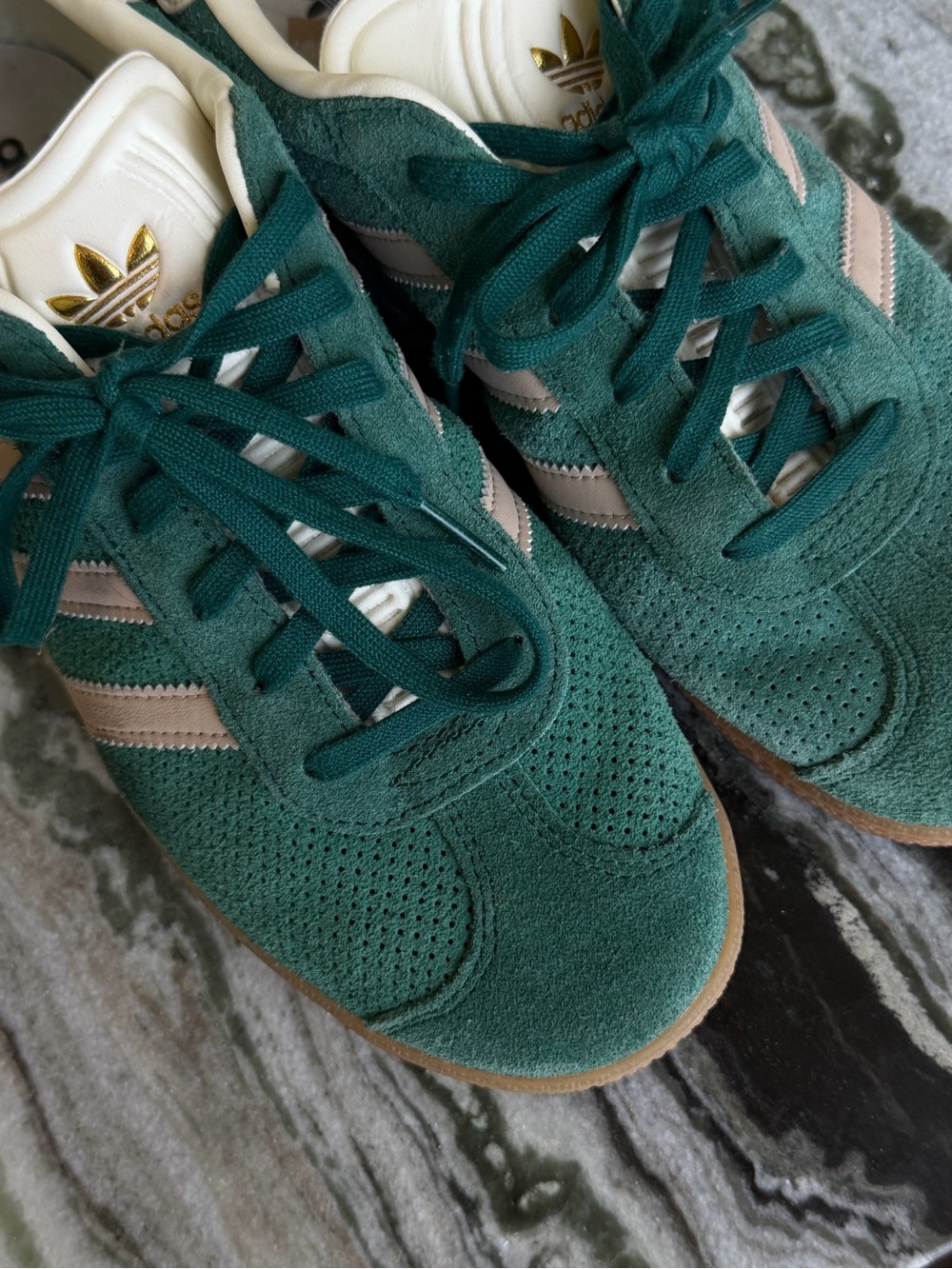 adidas Dark Green Suede gazelle Sneakers with Cream Stripes